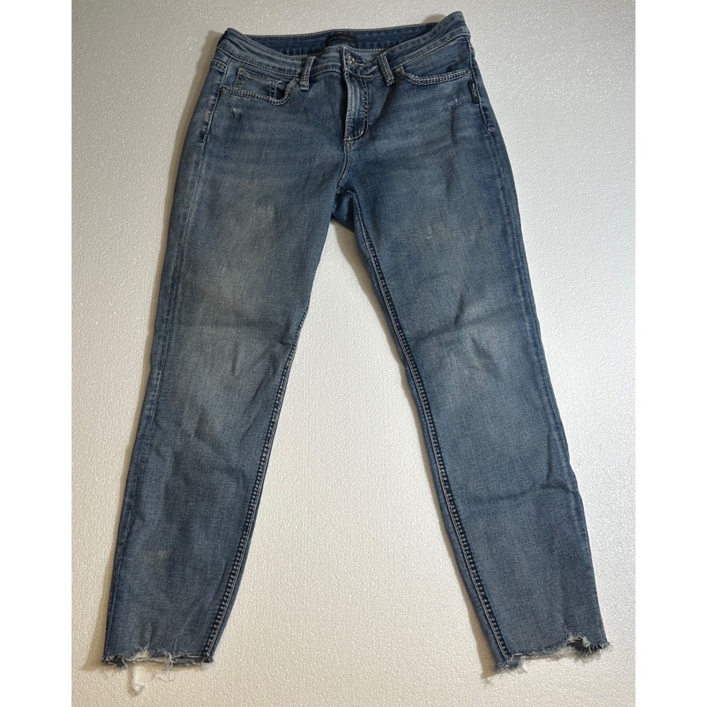 Silver Jeans Co Suki Skinny Jeans Women Blue Distressed‎ Raw Hem W31 L29